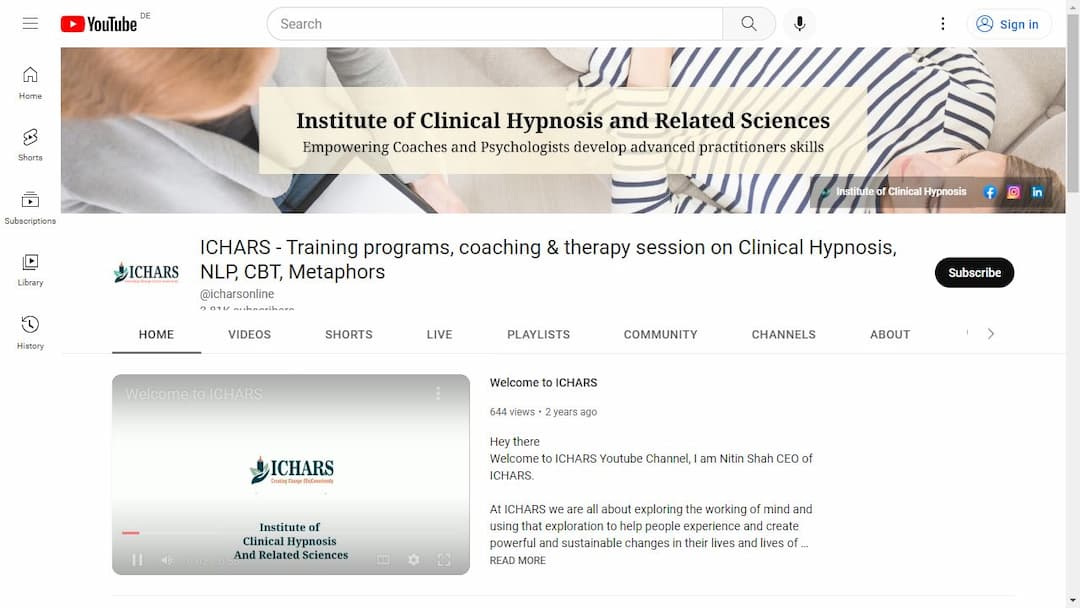 Background image of ICHARS - Training programs, coaching & therapy session on Clinical Hypnosis, NLP, CBT, Metaphors