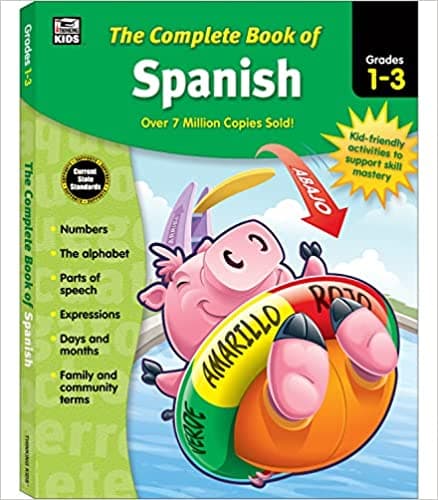 Background image of Complete Book of Spanish Workbook for Kids, Grades 1-3 Spanish Learning, Basic Spanish Vocabulary, Alphabet, Numbers, Colors, Parts of Speech, Expressions, Dates, and Songs With Spanish Learning Cards 