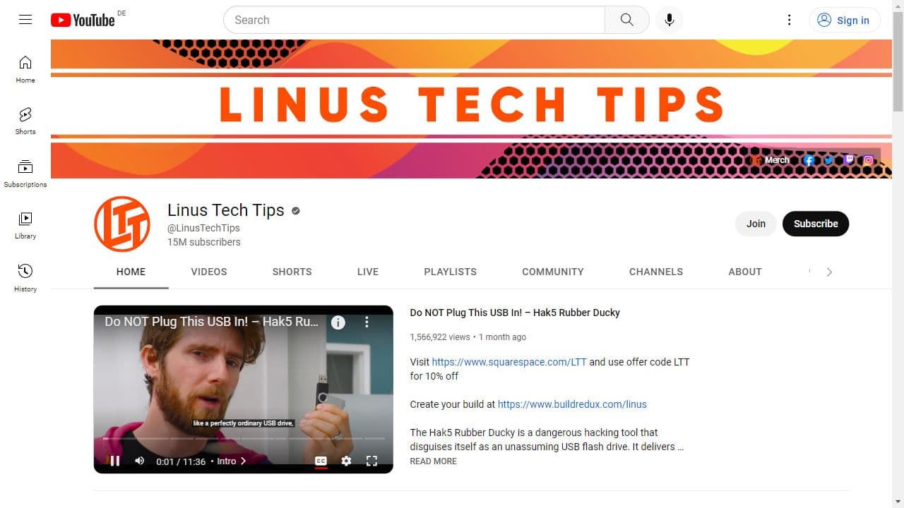 Background image of Linus Tech Tips